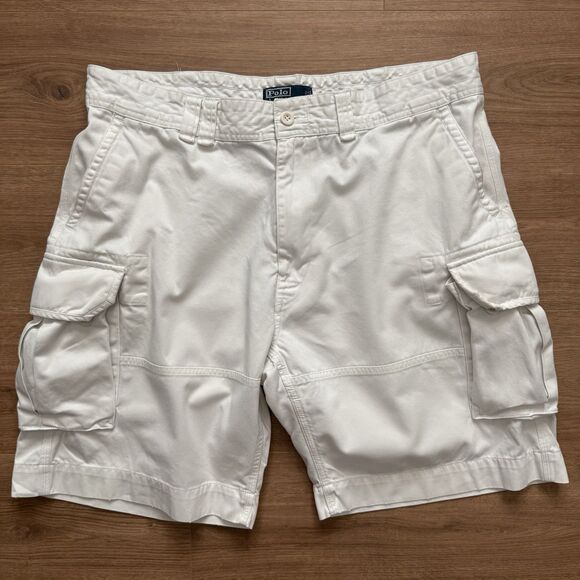 VTG Polo Ralph Lauren Cargo Shorts Mens 40 White Cotton Classic Fit Casual - Picture 9 of 9